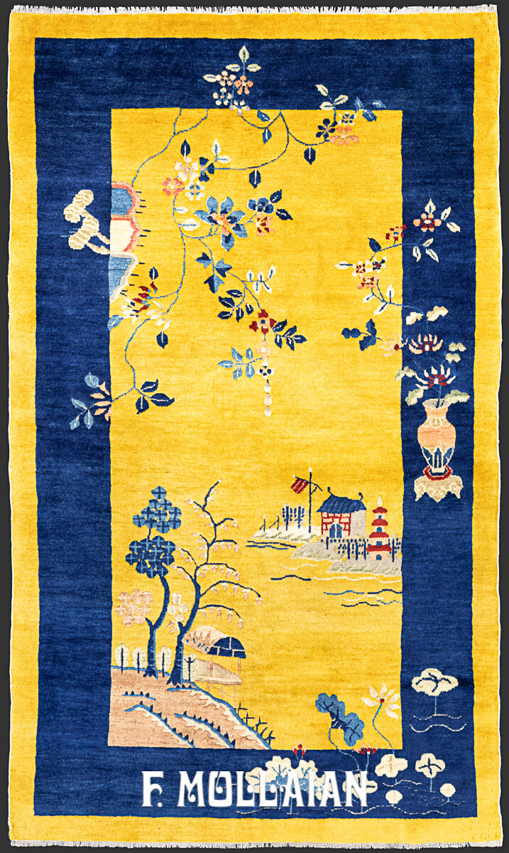 Yellowish Decorative Antique Chinese Peking Rugs n°:791696